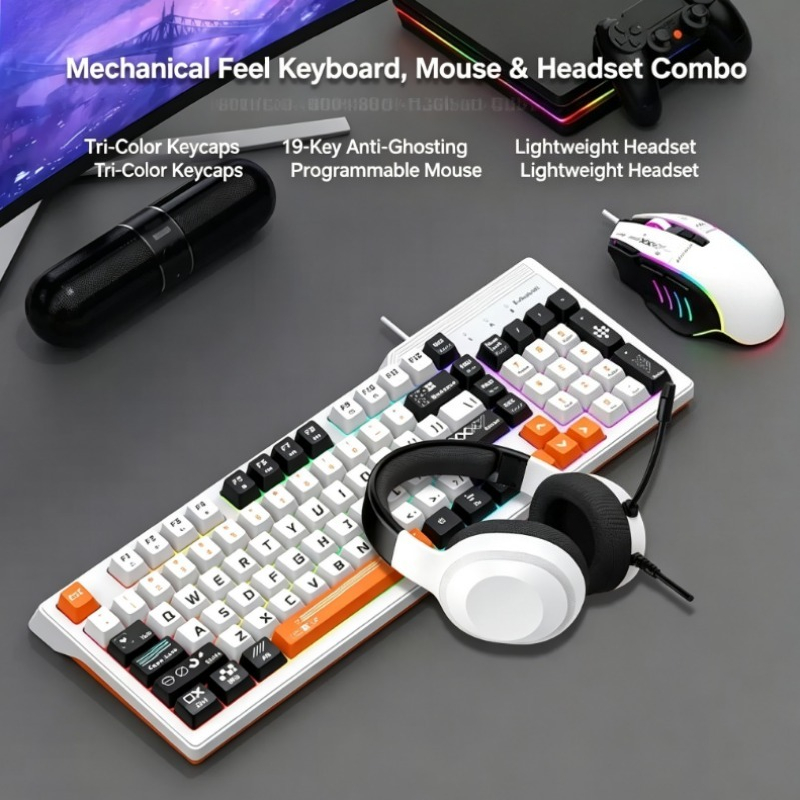 Gaming Keyboard Mouse Set - K8pro 3 In 1 Gaming Combo