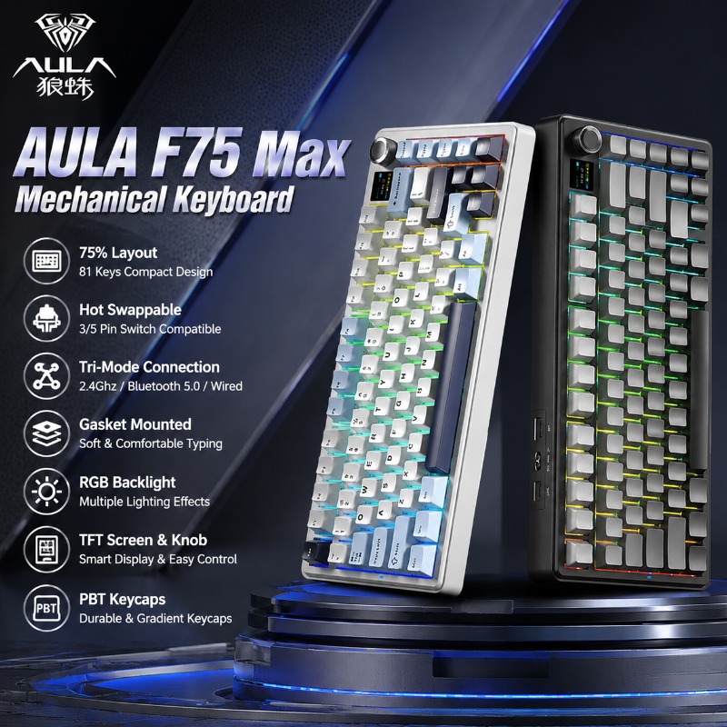 Gaming Keyboard Hot Swappable - AULA F75 Max Mechanical Keyboard 75%